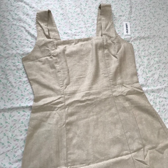 NWT Old Navy Square Neck Linen Blend Mini Dress Tan Brown M Petite - Picture 12 of 16